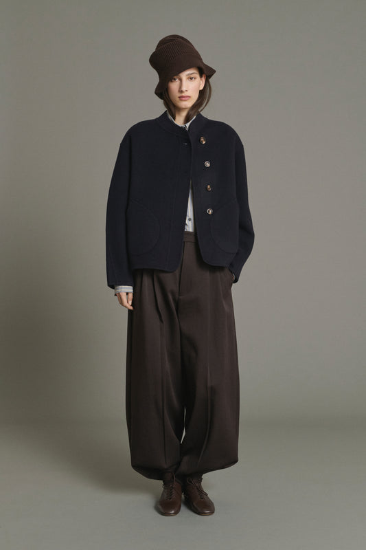 Coat Windsor - Deep Navy Short Wool Women's - Soeur