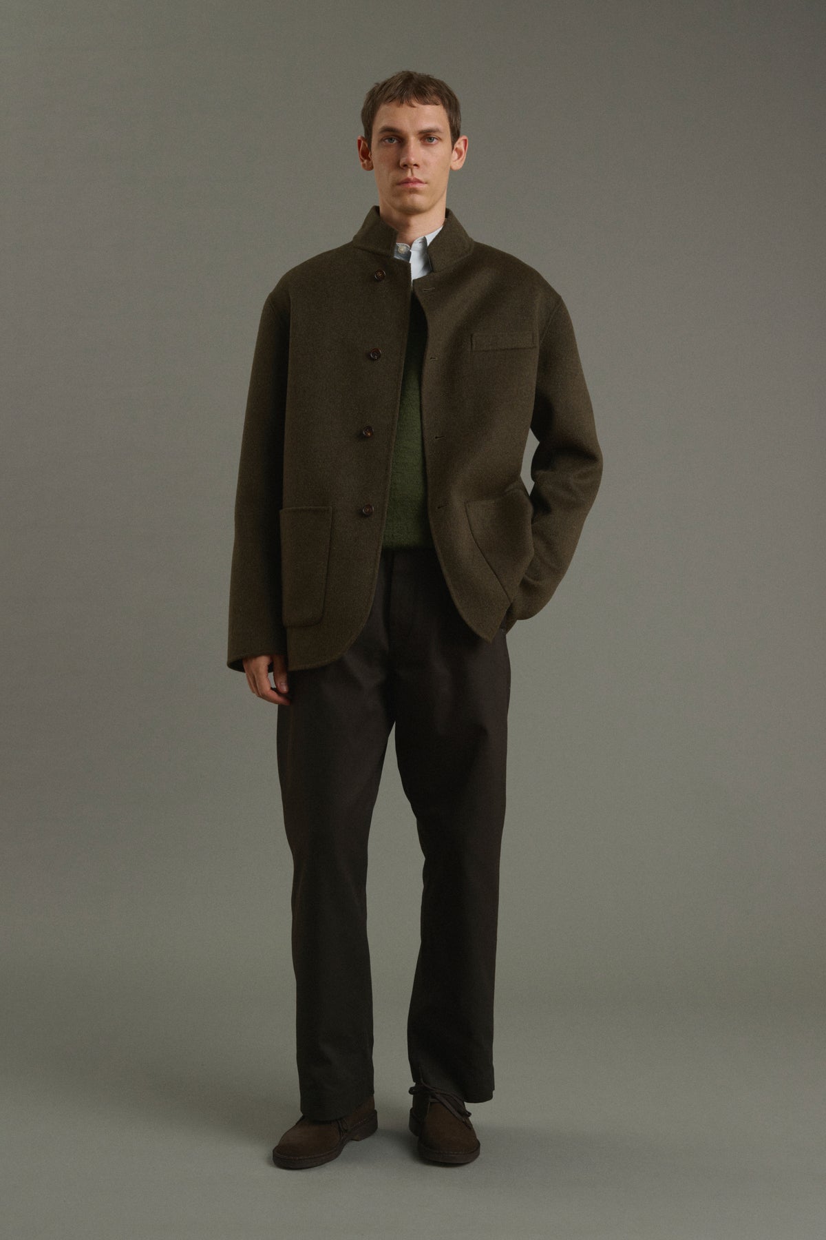 Eole jacket - Heathered Khaki - Double-Faced Fabric - Men vue 1