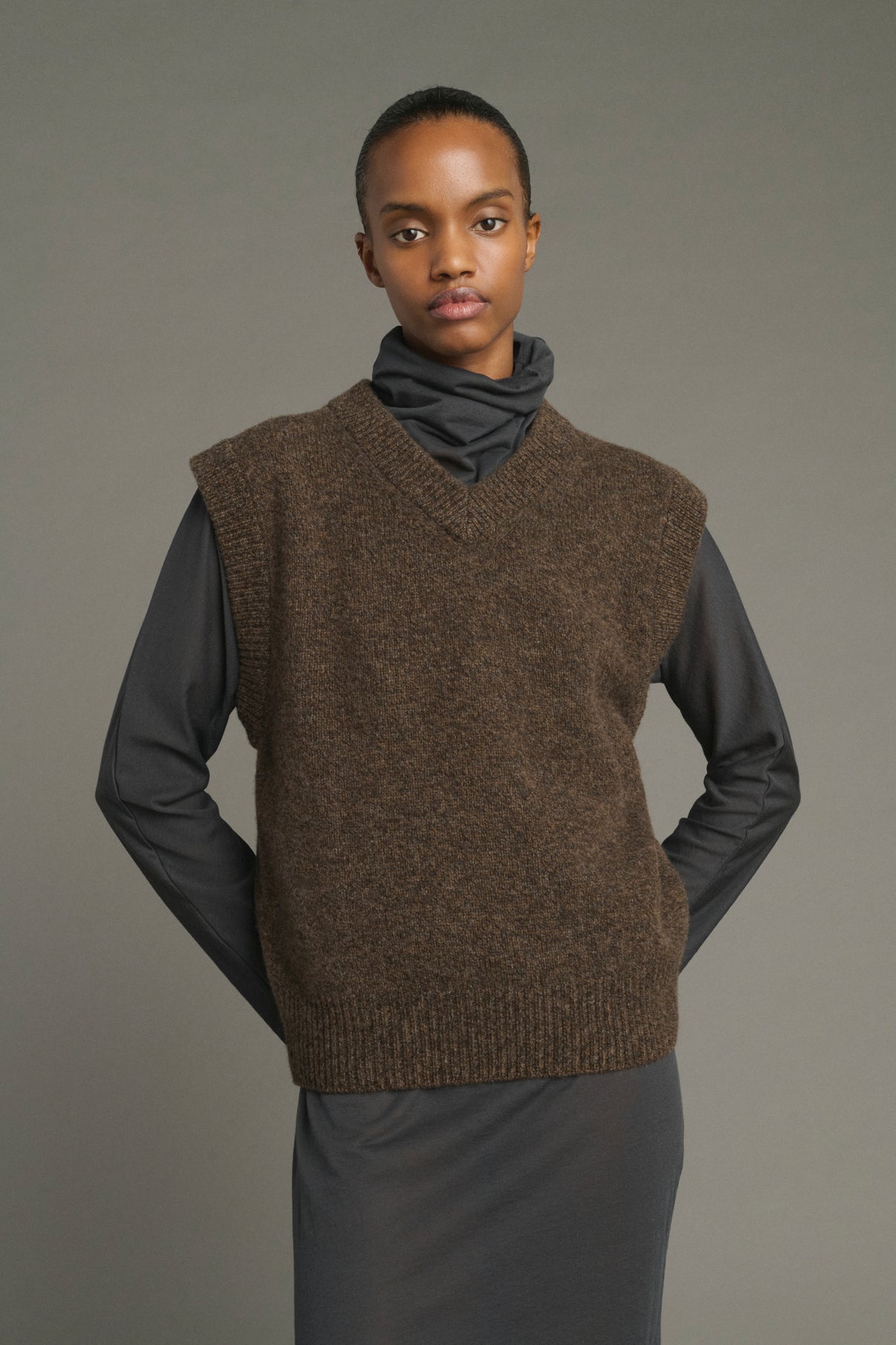 Pullover Karl - Brown Marl - Merino Wool - Women vue 3