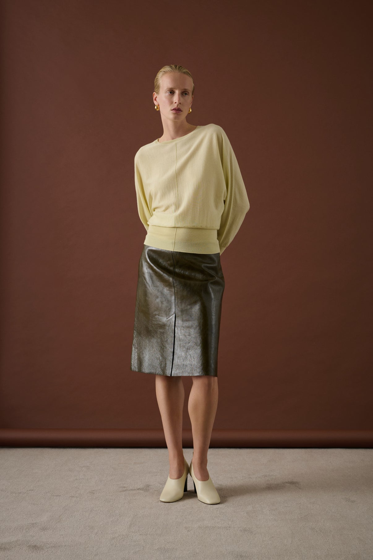 Jupe Liv - Vert Olive - Cuir - Femme vue 1