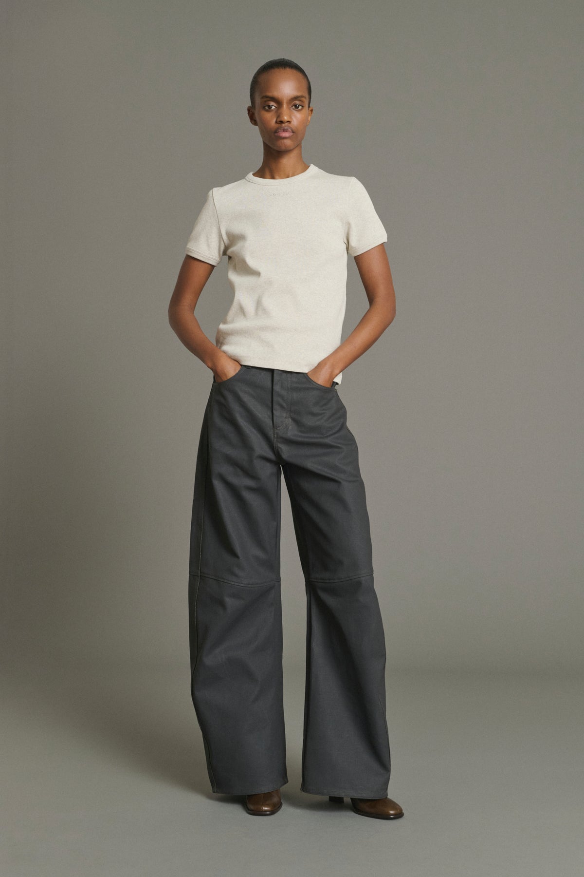 T-Shirt Aristide - Grey Marl Organic Cotton Ribbed Women - Soeur vue 5