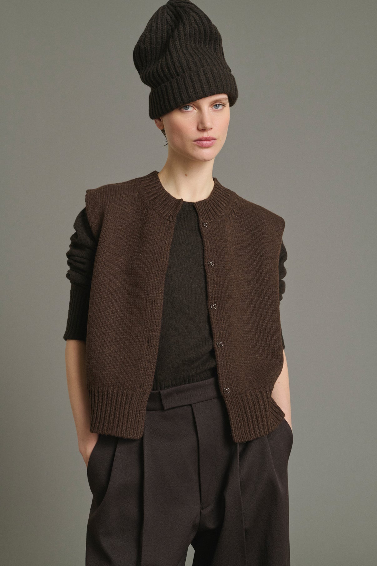 Cardigan Kalyanee - Chocolate - Wool - Women vue 3