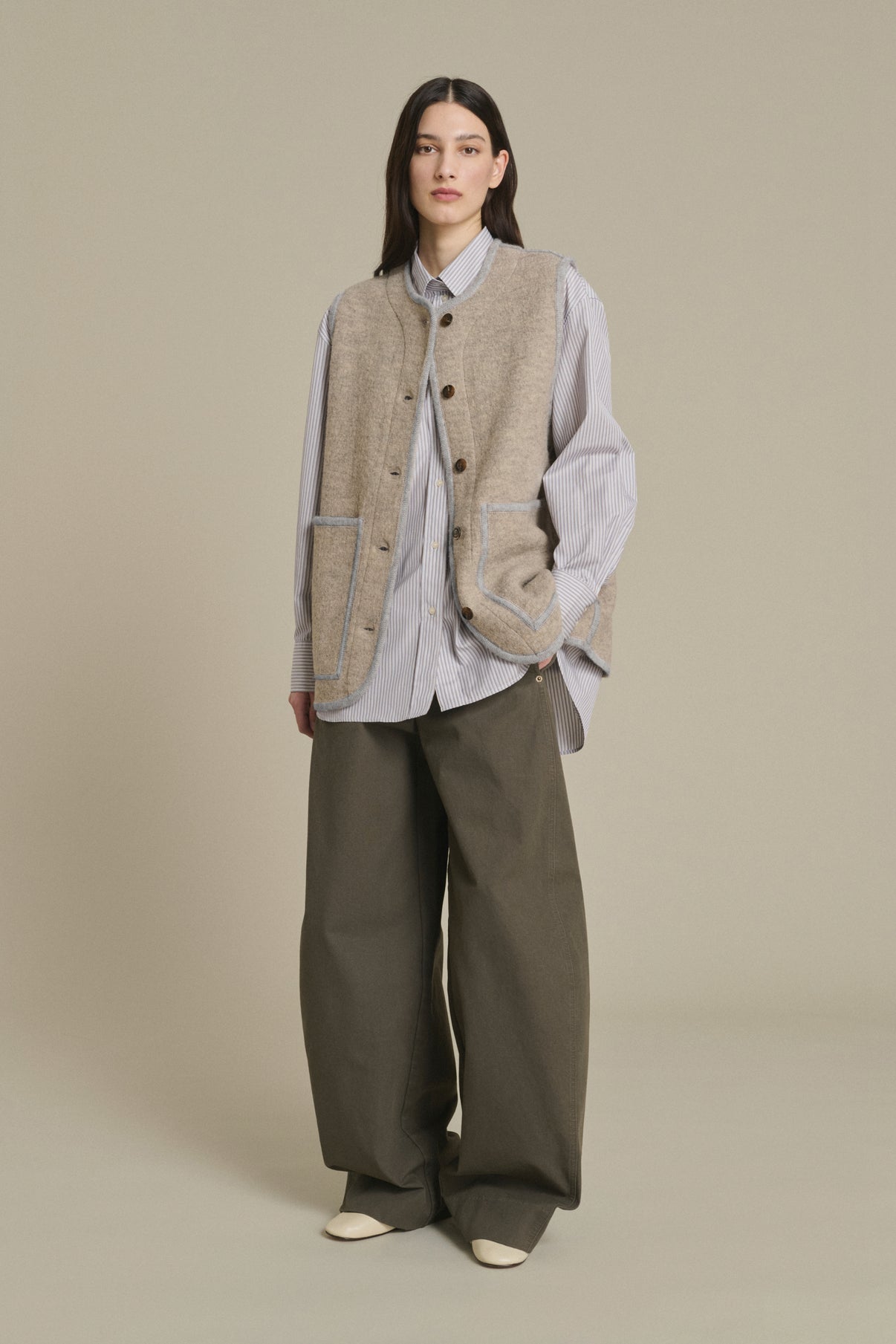 Chicago Jacket - Beige/Grey - Wool - Women vue 1