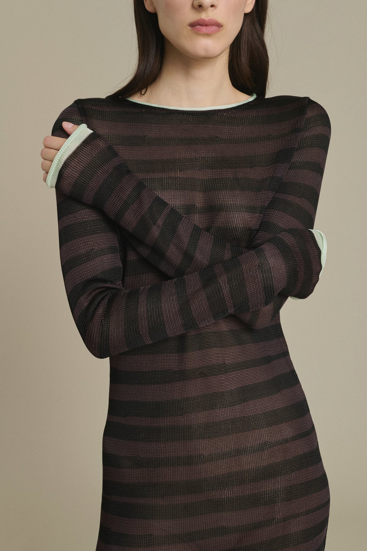 Momo long striped chocolate and black dress Soeur & TL180 - Soeur vue 3