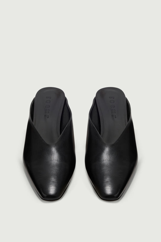 Amalie mules - Black Leather with Heel - Soeur